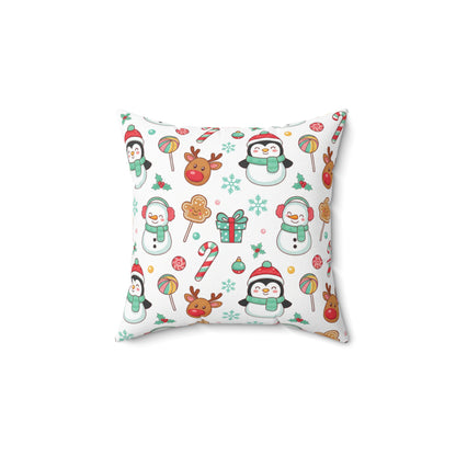 Cute Christmas Pattern Pillow — Penguins, Snowmen & Reindeer Holiday Throw Pillow (free shipping)