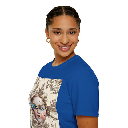 Vintage Doll Face Tee with Glitch Paint Splash