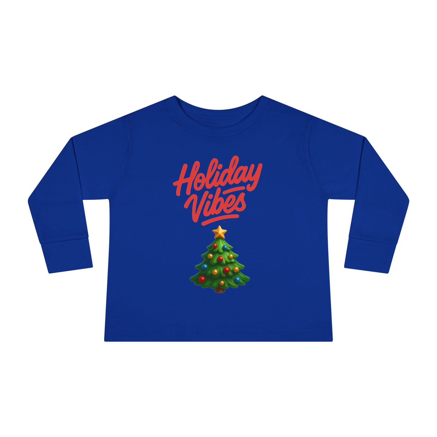Holiday Vibes unisex Toddler Long Sleeve Tee – Cute Christmas Tree Kids Shirt