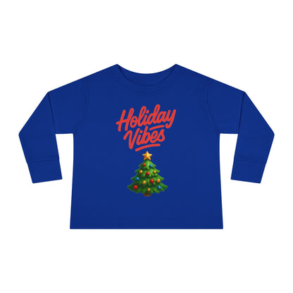 Holiday Vibes unisex Toddler Long Sleeve Tee – Cute Christmas Tree Kids Shirt