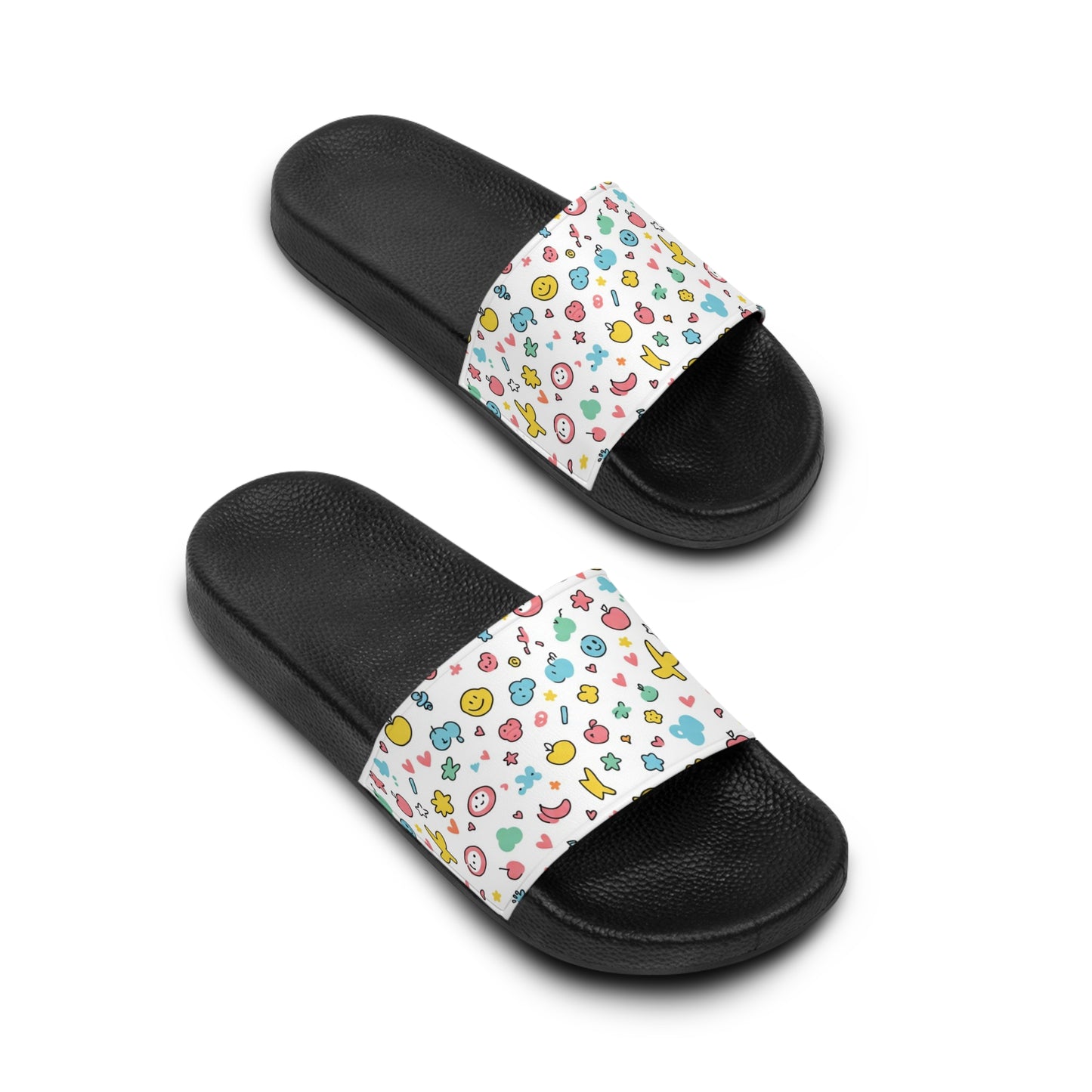 Women's Slide Sandals Playful Doodled Icons / Whimsical Objects