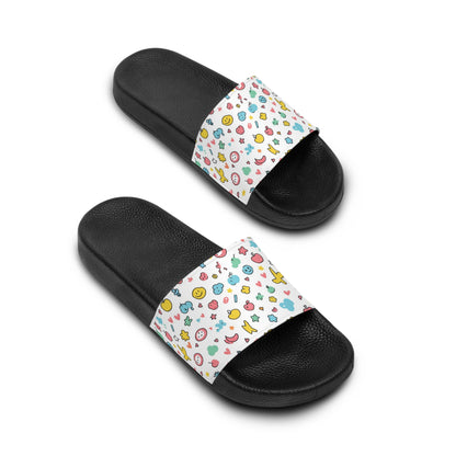 Women's Slide Sandals Playful Doodled Icons / Whimsical Objects