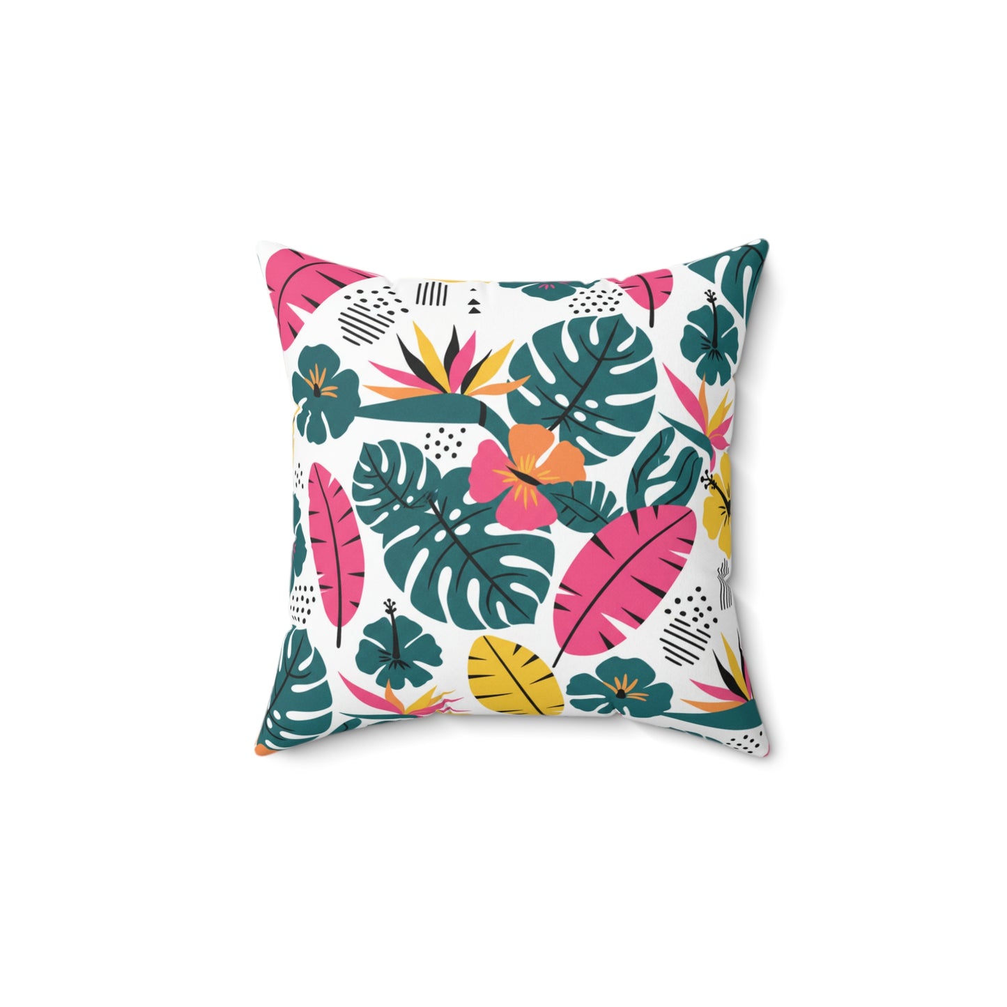 Tropical Leaf Decorative Pillow — Colorful Hibiscus & Monstera Throw Cushion (free shipping)