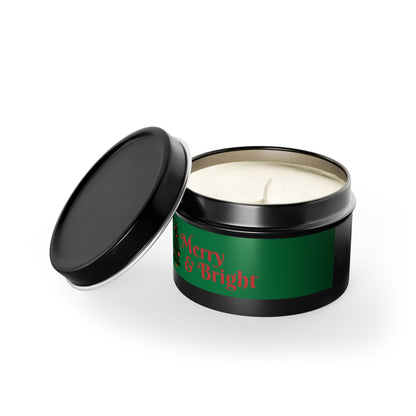 Merry & Bright Christmas eco-friendly Tin Candle — Holiday Scented Soy Candle- the give back candle collection