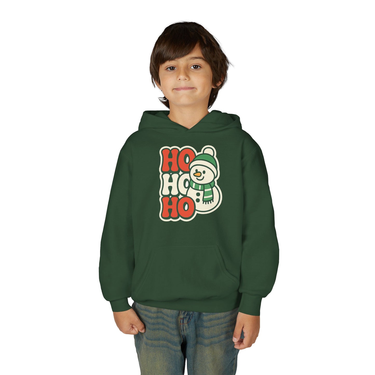 Youth kids Christmas Hoodie - 'HO HO HO' Snowman Holiday Sweatshirt