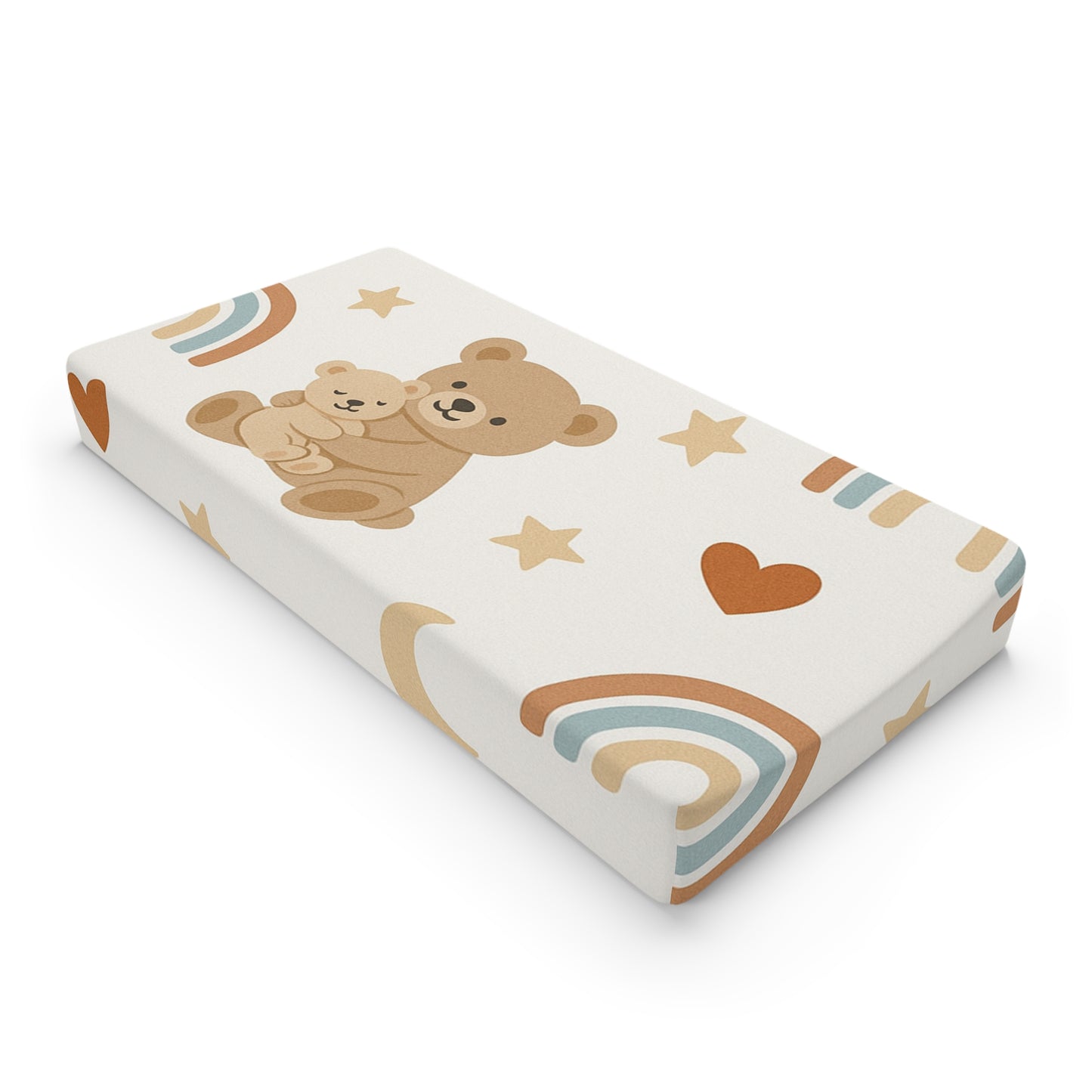 Cute Bear & Rainbow Baby Changing Pad Cover - Soft Nursery Decor