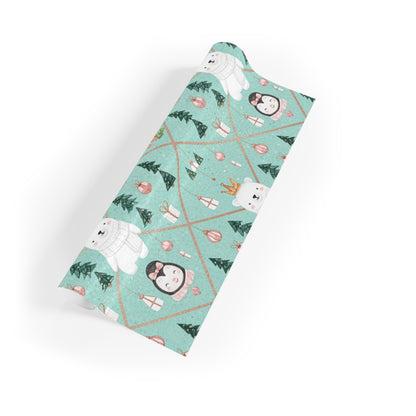 Whimsical Holiday Gift Wrapping Paper Roll – Cute Polar Bears & Penguins Design
