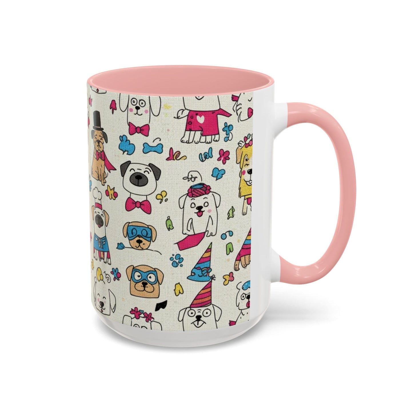 Cute Party Dogs Accent Coffee Mug (11/15oz) — Colorful Puppy Pattern Gift Mug