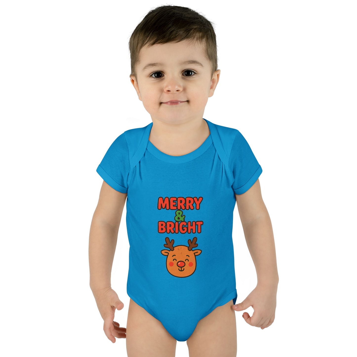 Merry & Bright Baby Bodysuit - Cute Reindeer Christmas Infant Onesie