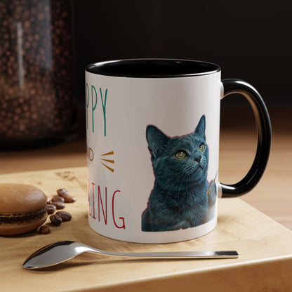 Happy and dazzling smoking cat Coffee Mug — "Happy and Dazzling" Cat Accent Mug (11/15oz) (free shipping)