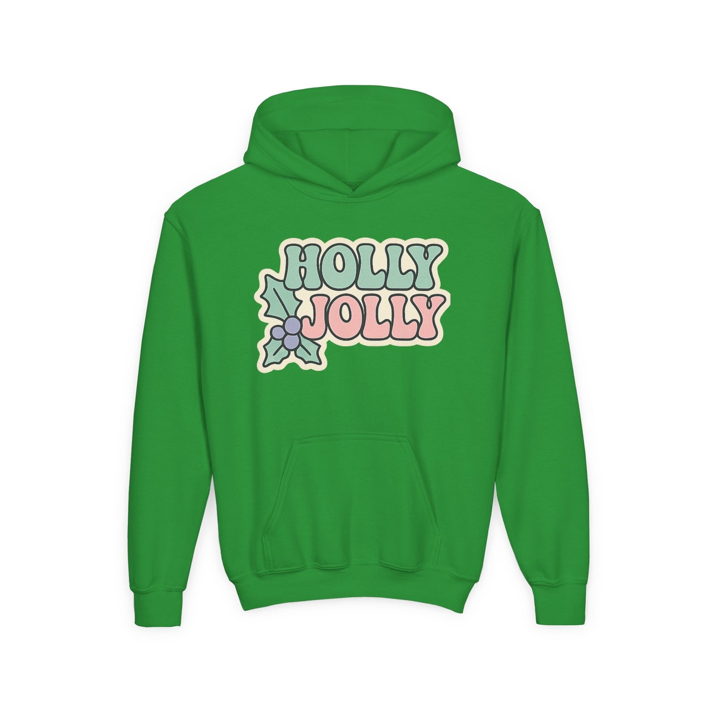 Girls Youth Hoodie — 'Holly Jolly' Pastel Christmas Holiday Sweatshirt