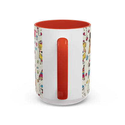 Cute Party Dogs Accent Coffee Mug (11/15oz) — Colorful Puppy Pattern Gift Mug