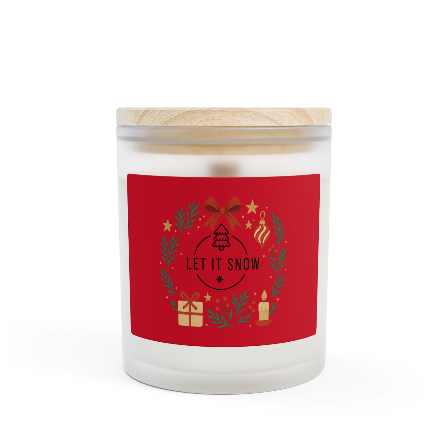 Let It Snow holiday candle collection, Frosted Glass Candle — 11oz Holiday Scented Candle