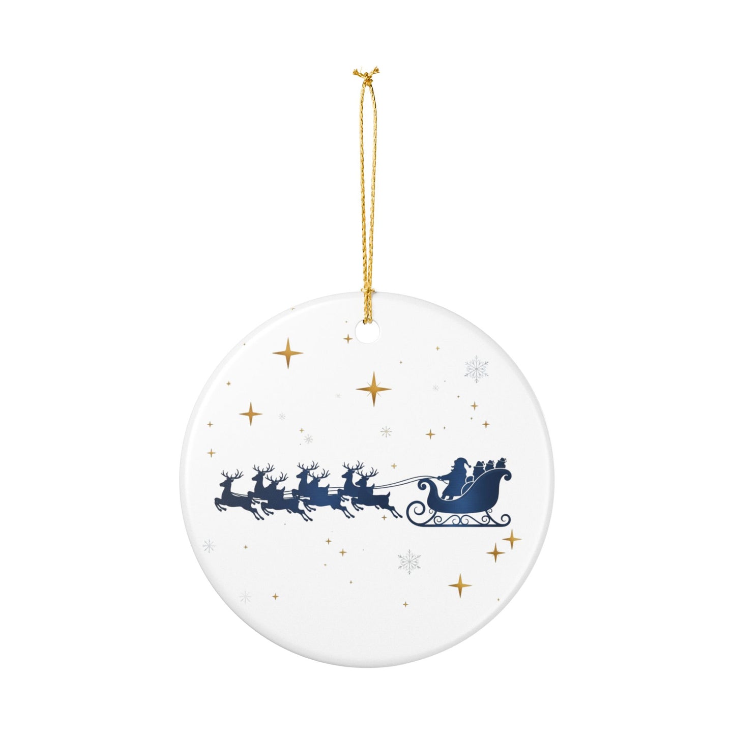 Ceramic Christmas Ornament — Santa Sleigh & Reindeer Holiday Decoration