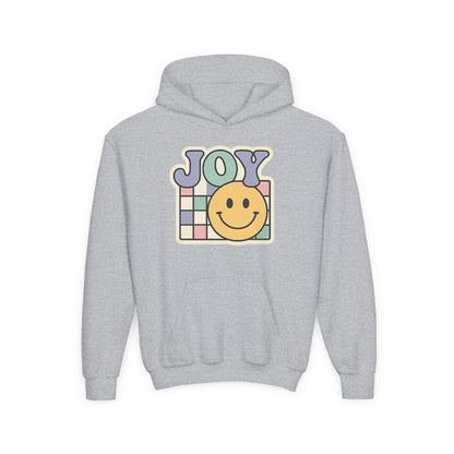 Girls Youth Hoodie – Retro 'JOY' Smiley Graphic Kids Sweatshirt