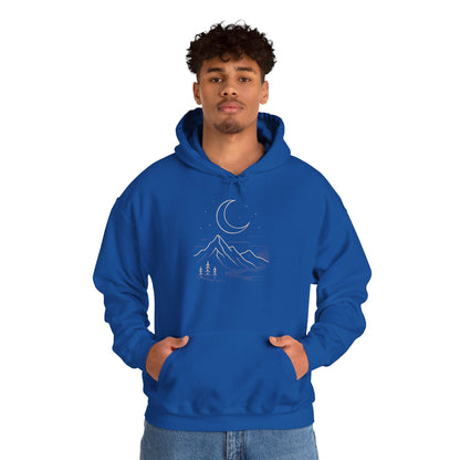 Mountain Moonline Hoodie — base camp vital gear- Minimal Crescent & Peaks Graphic Sweatshirt