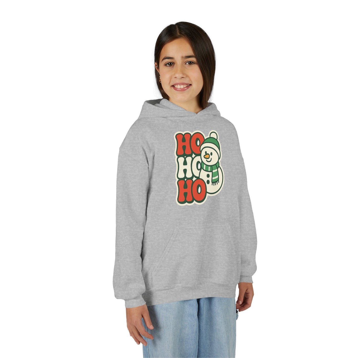 Youth kids Christmas Hoodie - 'HO HO HO' Snowman Holiday Sweatshirt