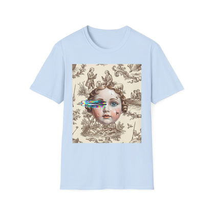 Vintage Doll Face Tee with Glitch Paint Splash