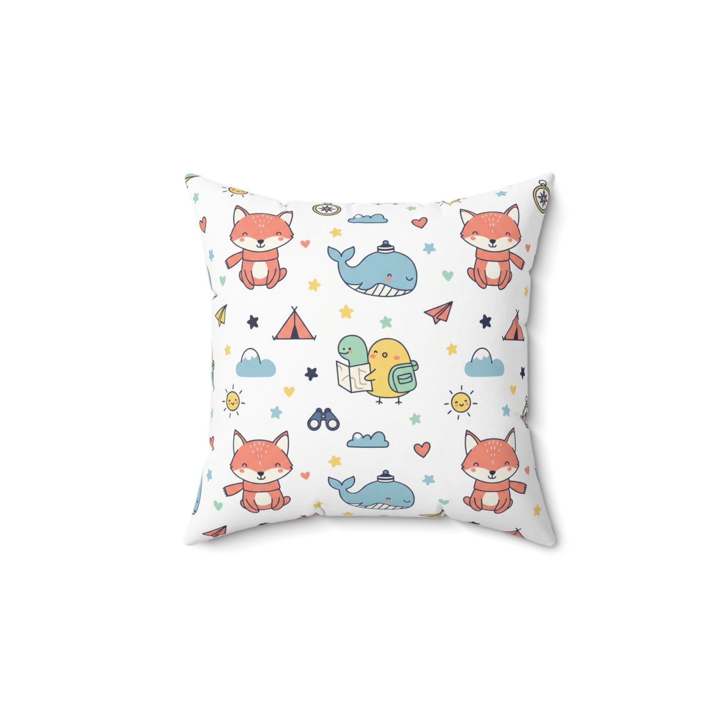 Kids Adventure Animal Pattern Square Pillow — Cute Fox, Whale & Turtle Nursery Decor (free shipping)