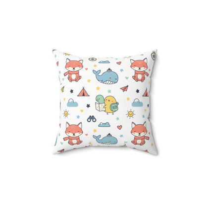Kids Adventure Animal Pattern Square Pillow — Cute Fox, Whale & Turtle Nursery Decor (free shipping)