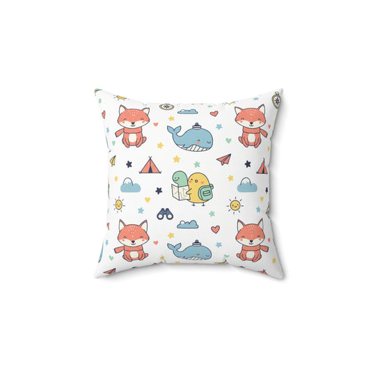 Kids Adventure Animal Pattern Square Pillow — Cute Fox, Whale & Turtle Nursery Decor (free shipping)
