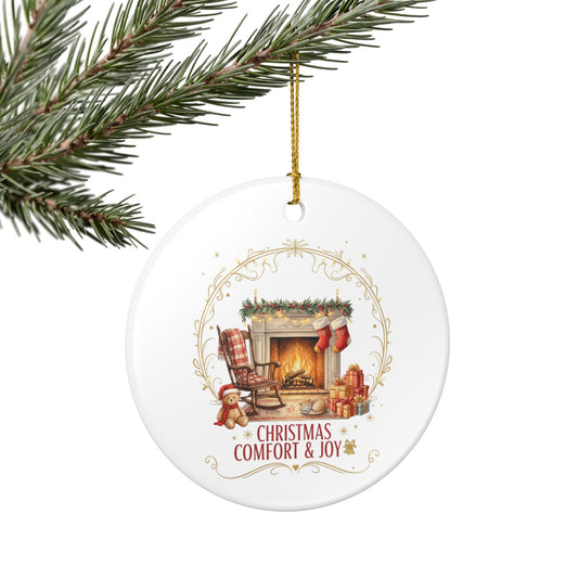 Ceramic Ornament — "Christmas Comfort & Joy" Fireplace Holiday Decoration