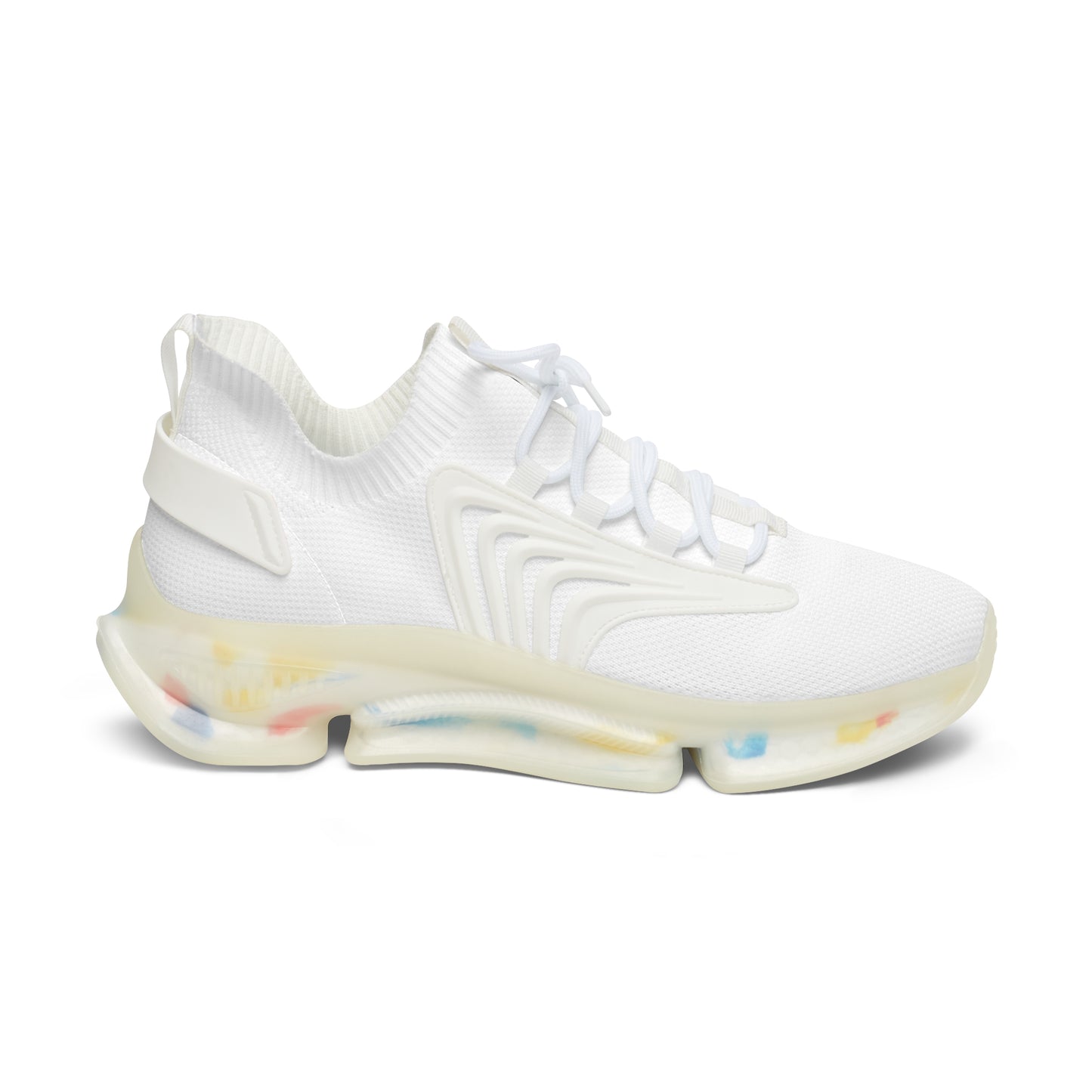Women’s White Mesh Sneakers — Lightweight Breathable Athletic Shoes with Color-Accent Sole