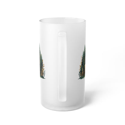 Frosted Beer Stein — Woodland Moose & Pine Forest Glass Mug