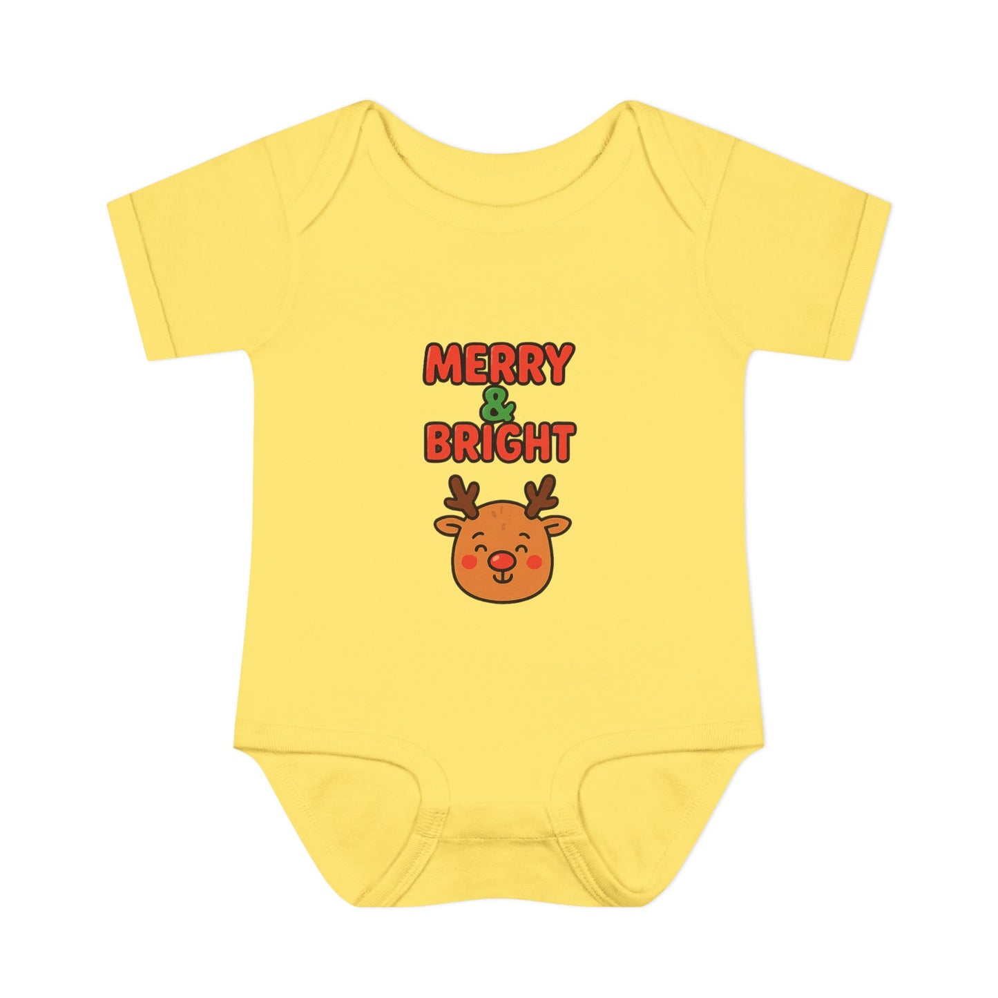 Merry & Bright Baby Bodysuit - Cute Reindeer Christmas Infant Onesie
