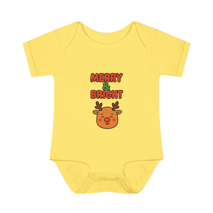 Merry & Bright Baby Bodysuit - Cute Reindeer Christmas Infant Onesie