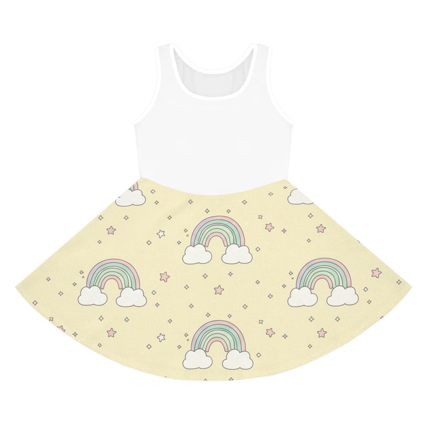 Girls Rainbow Sundress – Pastel Clouds & Stars Sleeveless Dress