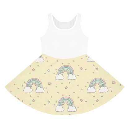 Girls Rainbow Sundress – Pastel Clouds & Stars Sleeveless Dress