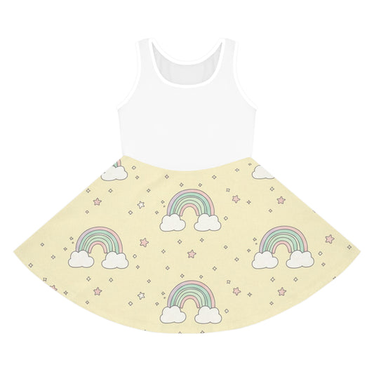 Girls Rainbow Sundress – Pastel Clouds & Stars Sleeveless Dress