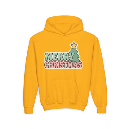 Kids youth Merry Christmas Hoodie — Pastel Tree Holiday Pullover
