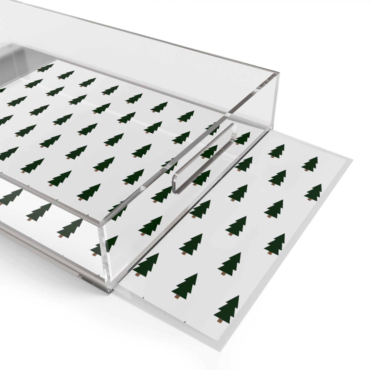 Festive Acrylic Serving Tray with Pine Tree Design