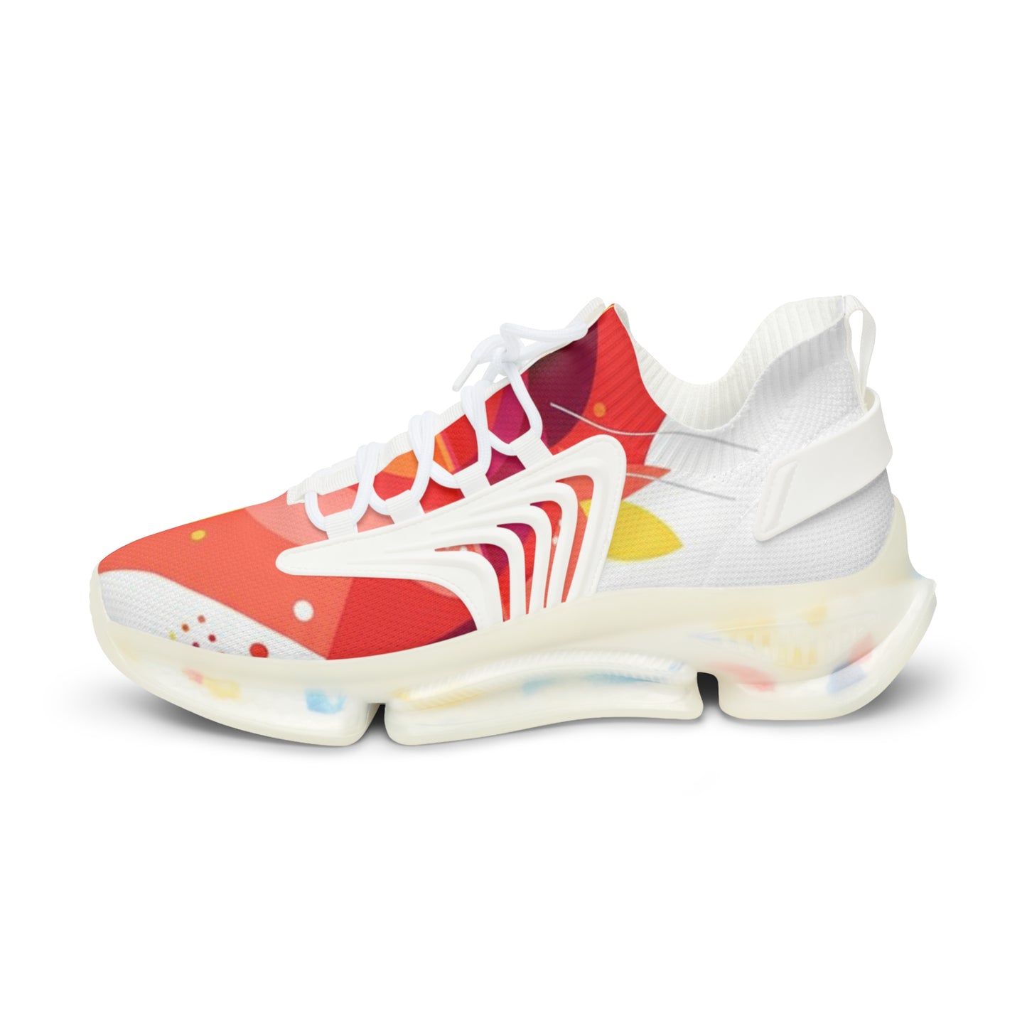men's Mesh Sneakers — Bold Red Abstract Athletic Shoes for Men (free shipping)