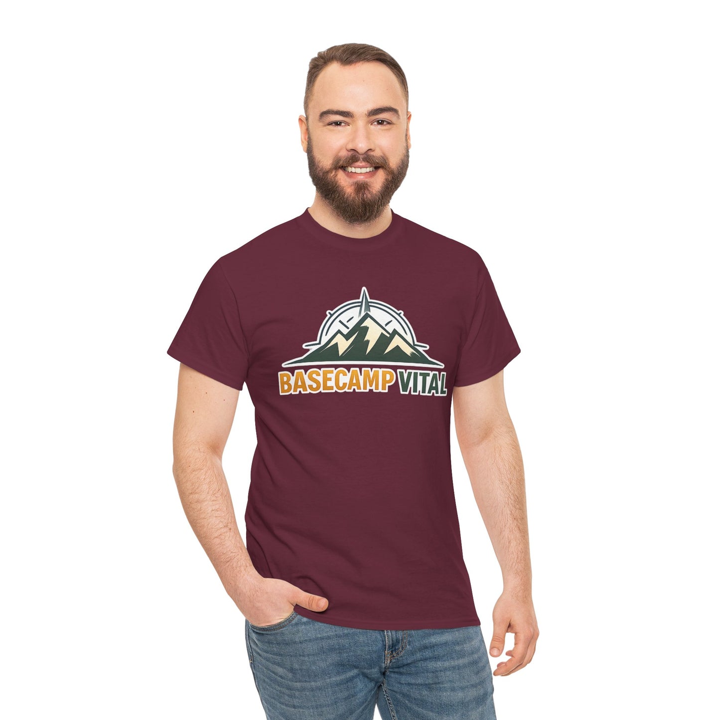 Base Camp Vital Mountain Compass Crewneck T-Shirt | Outdoor Hiking Graphic Tee | Midweight Cotton Trail Shirt (free shipping)