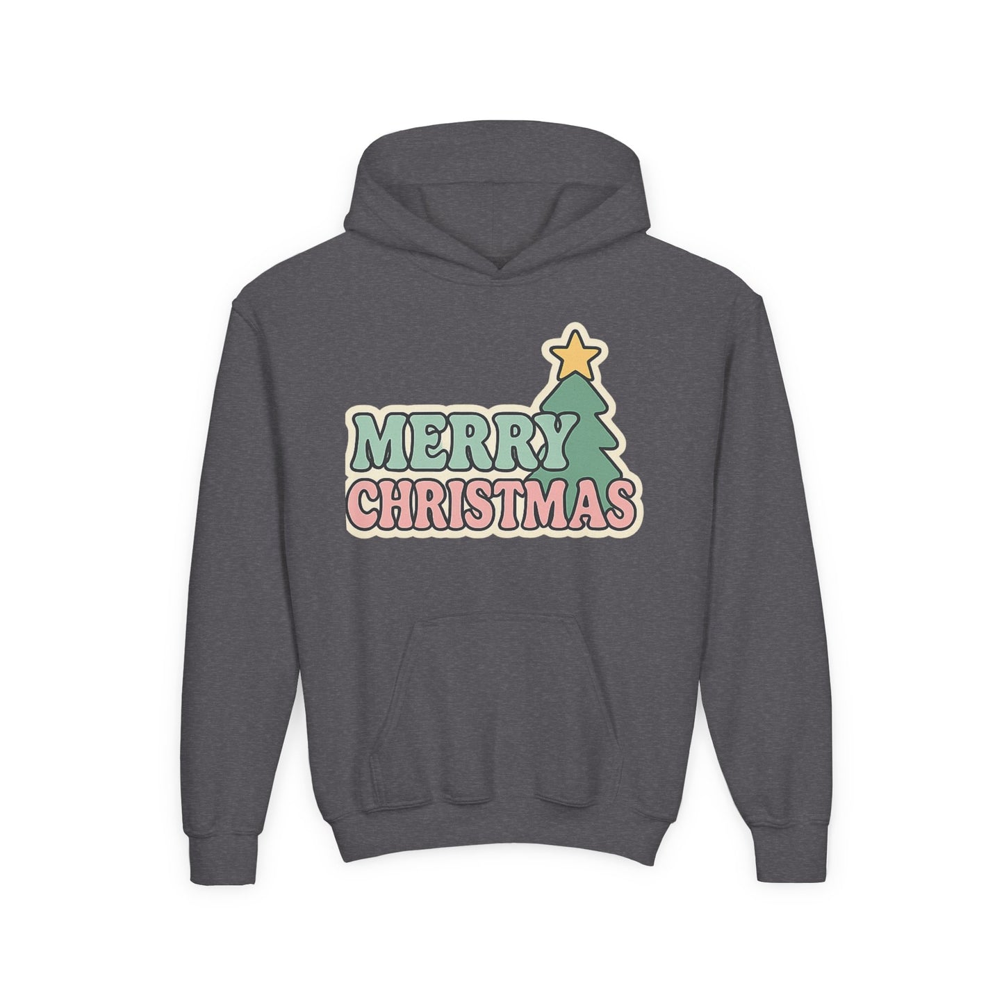 Kids youth Merry Christmas Hoodie — Pastel Tree Holiday Pullover