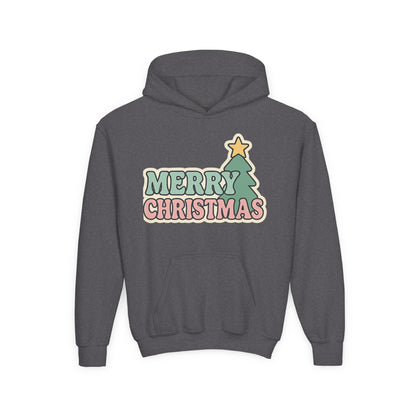 Kids youth Merry Christmas Hoodie — Pastel Tree Holiday Pullover