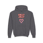 Youth Hoodie — "Holly Jolly" Candy Cane Heart Christmas Sweatshirt