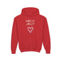 Youth Hoodie — "Holly Jolly" Candy Cane Heart Christmas Sweatshirt