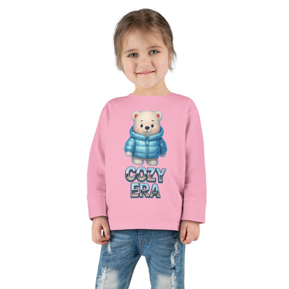 Cozy Era Toddler Long Sleeve Tee — Cute Bear in Puffer Jacket