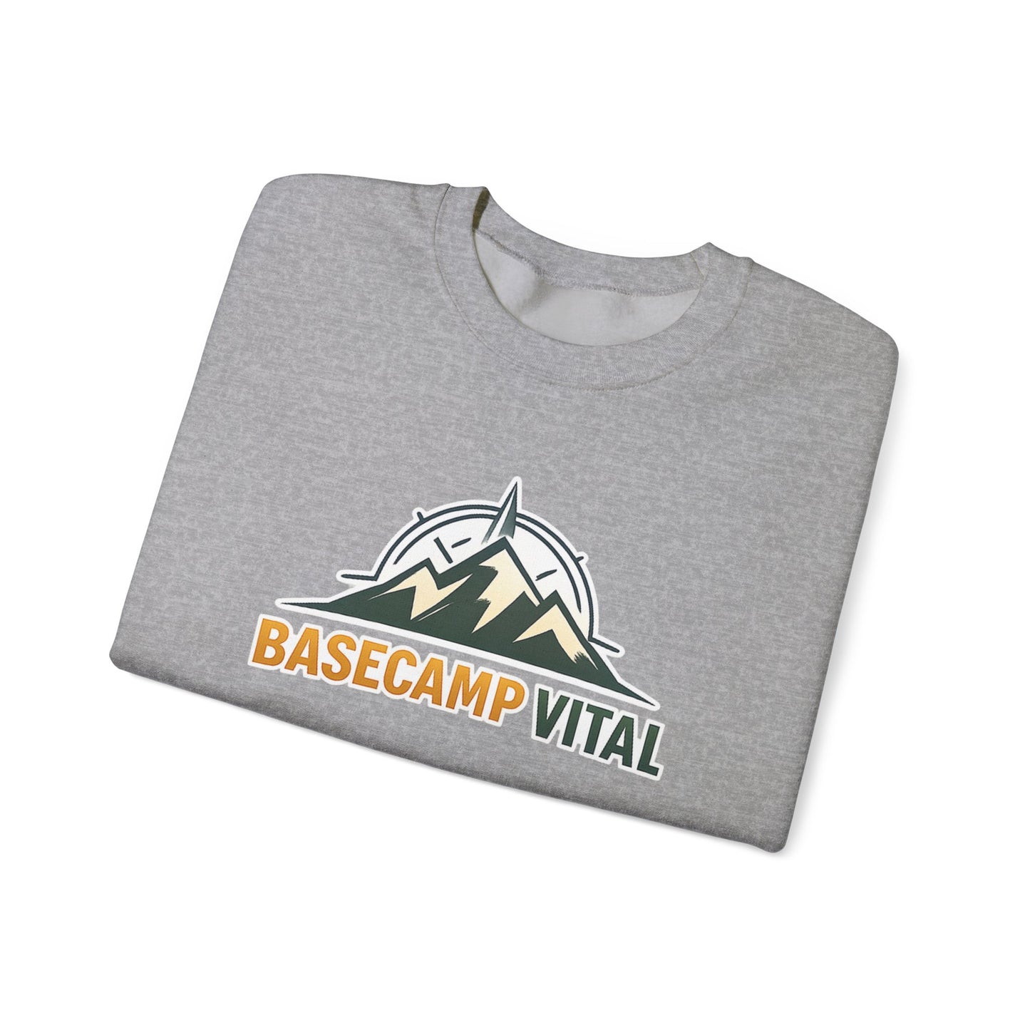 Base Camp Vital Mountain Embroidered Crewneck Sweatshirt | Cozy Hiking & Camping Pullover | 50/50 Midweight  Vital Mountain Crewneck Sweatshirt — Outdoor Adventure Logo Pullover (free shipping)