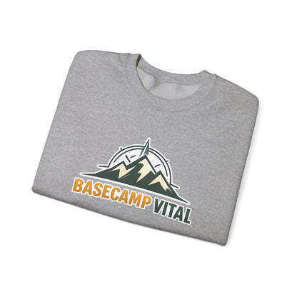 Base Camp Vital Mountain Embroidered Crewneck Sweatshirt | Cozy Hiking & Camping Pullover | 50/50 Midweight  Vital Mountain Crewneck Sweatshirt — Outdoor Adventure Logo Pullover (free shipping)