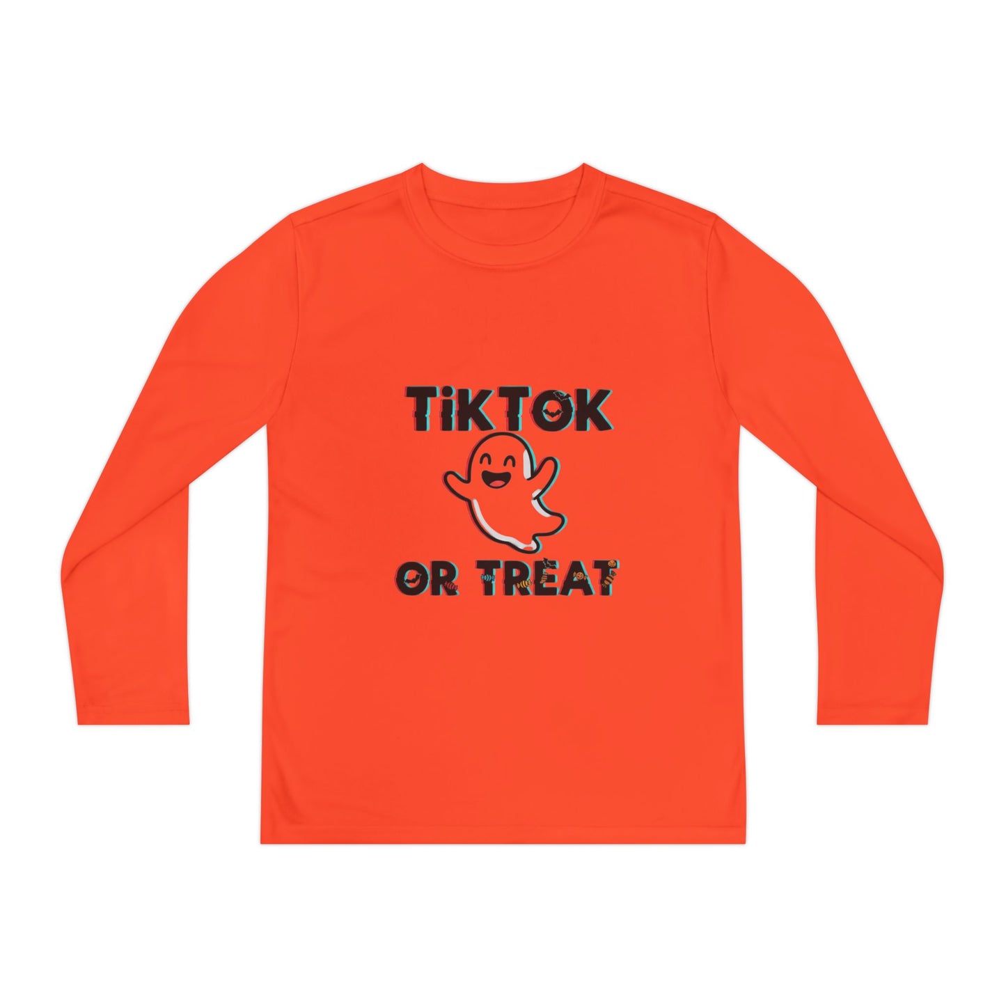 TikTok Halloween Long Sleeve Tee, Youth Costume Shirt, Spooky Apparel, Trick or Treat Top, Youth Ghost Halloween Shirt