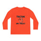 TikTok Halloween Long Sleeve Tee, Youth Costume Shirt, Spooky Apparel, Trick or Treat Top, Youth Ghost Halloween Shirt