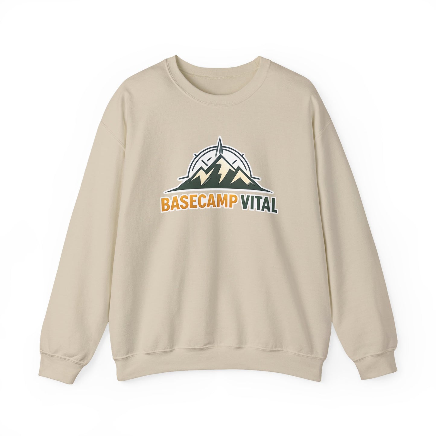 Base Camp Vital Mountain Embroidered Crewneck Sweatshirt | Cozy Hiking & Camping Pullover | 50/50 Midweight  Vital Mountain Crewneck Sweatshirt — Outdoor Adventure Logo Pullover (free shipping)