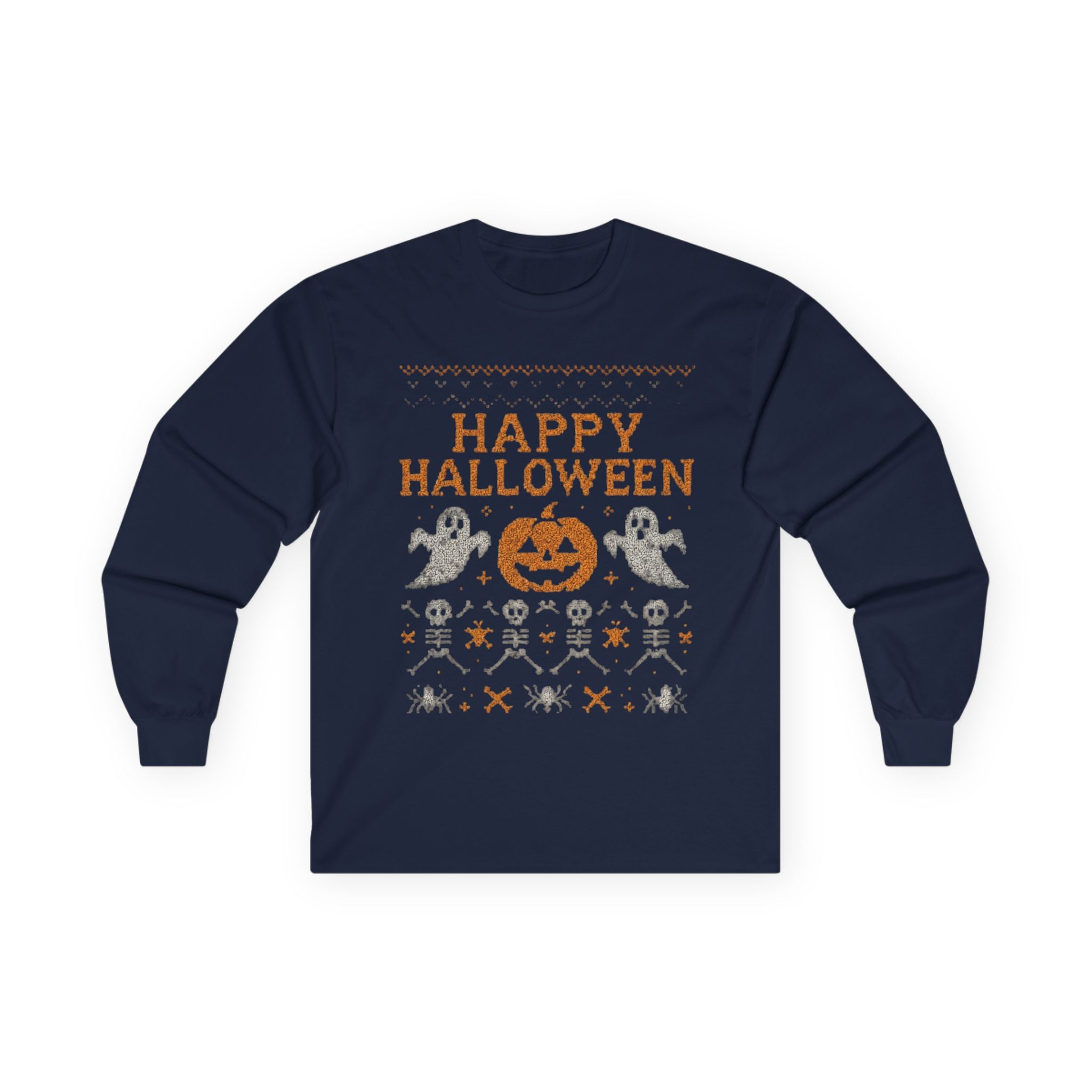 Happy Halloween Long Sleeve Tee, Spooky Tee, Halloween Costume Shirt, Autumn Festive Attire, Unisex Fall Apparel