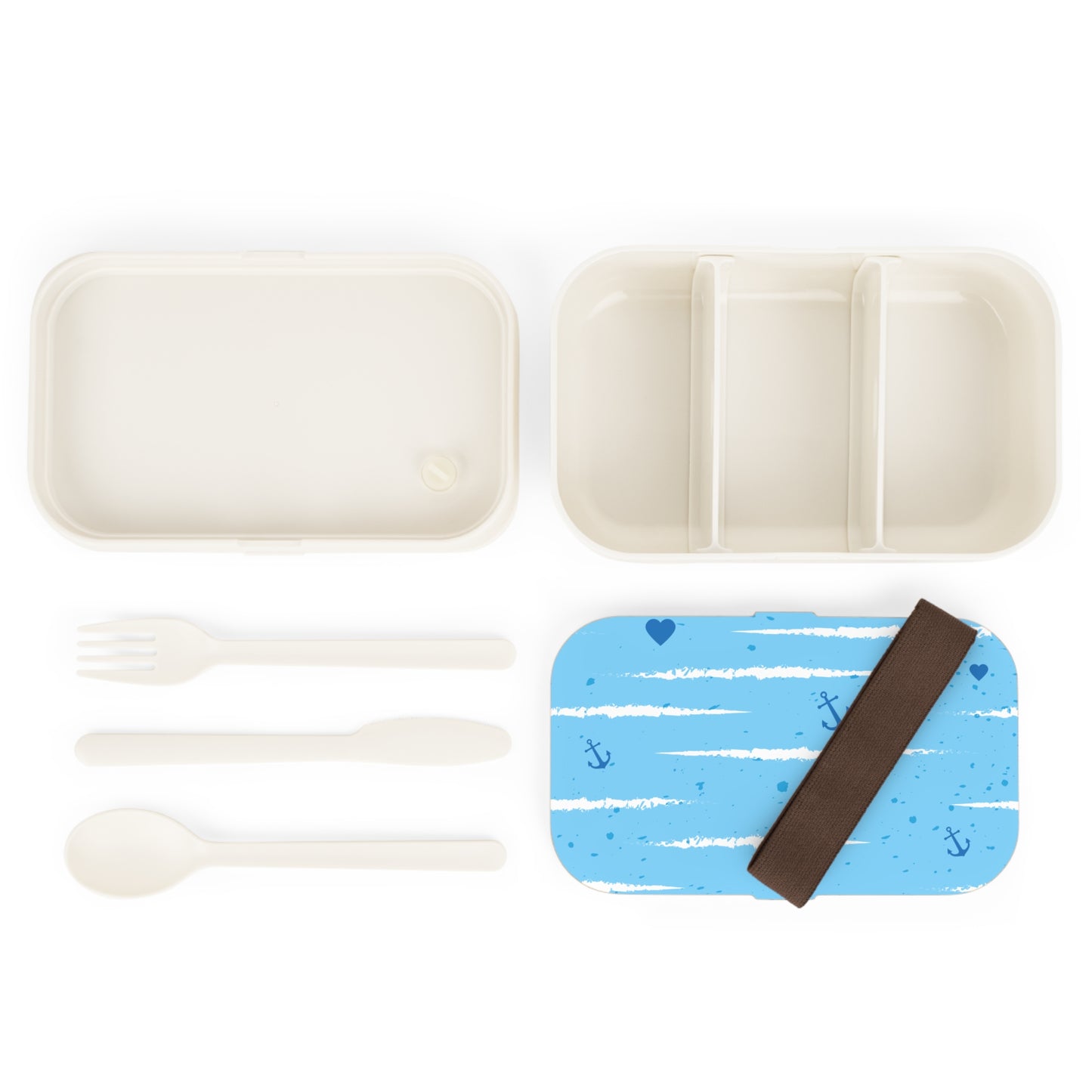 Nautical-Themed Bento Lunch Box with Blue Stripes and Anchors