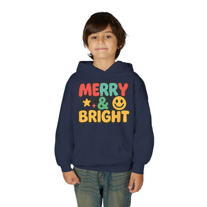 Youth Hoodie — 'Merry & Bright' Colorful Holiday Kids Sweatshirt